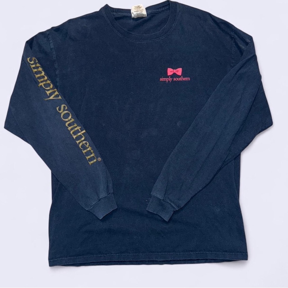 Simply Southern Navy Long Sleeve Tee with Pink and Gold Accents